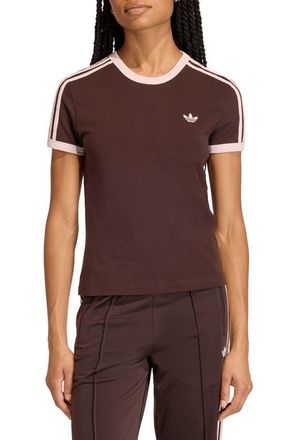adidas Originals Adicolor 3-Stripes Slim T-Shirt in Aurora Coffee/Sandy Pink at Nordstrom, Size X-Small