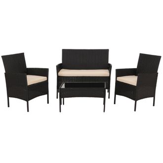 Hhg Hhg - Conjunto De Jard&iacute;n De Polirrat&aacute;n 069, Grupo De Asientos Conjunto De Sal&oacute;n, Metal Vidrio Tela/textil (180g/m&sup2;), Antracita, Cojines Crema