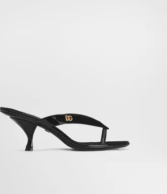 Dolce & Gabbana Patent Leather Thong Sandal - Woman Sandals And Wedges Black Leather 41