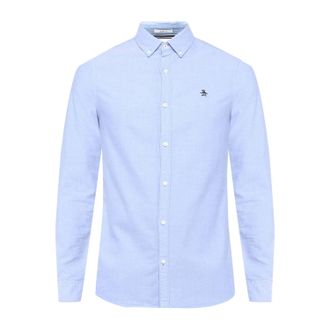 Original Penguin Heren-shirt met lange mouwen Sticker Pete van EcoVero (Amparo Blue)