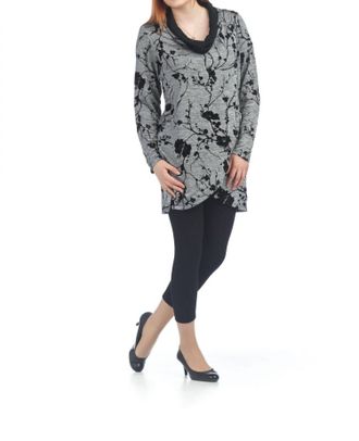Papillon Velvet Floral Crossover Tunic With Cowl Neck In Black/grey