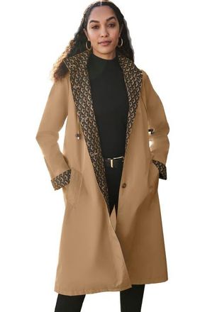 Jessica London Contrast Hood Raincoat in Soft Camel Geo at Nordstrom, Size 12