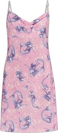 Versace Jeans Couture Jurk met Parelbandjes - Dames - Korte kleedjes - Roze - 2XS - Leer - Kleedjes