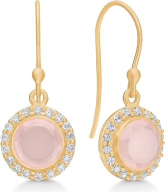 Frk. Lisberg Accessoires, Dames, Geel, ONE Size, Klassieke Oorbellen met Echte Rosa Chalcedon