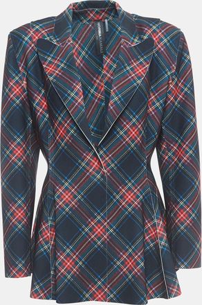 Norma Kamali Multicolor Plaid Jersey Peplum Jacket