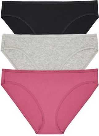 DKNY 3-Pack Cotton Blend Bikinis in Black/Heather Grey/Dark Rose at Nordstrom Rack, Size X-Large