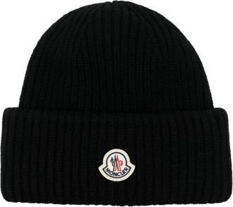 Moncler Logo Vouw Wollen Hoed in Zwart - unisex - Hoeden - Zwart - L - Wol - Accessoires