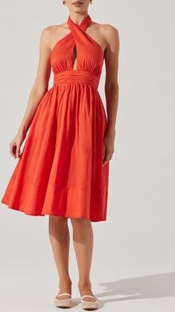 ASTR the Label Kalia Halter Neck Linen & Cotton Dress in Orange at Nordstrom Rack, Size X-Small