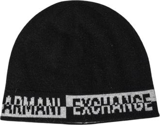 A|X Armani Exchange Gebreide muts en sjaalset - Heren - Accessoires - Zwart - Maat: ONE Size Wol
