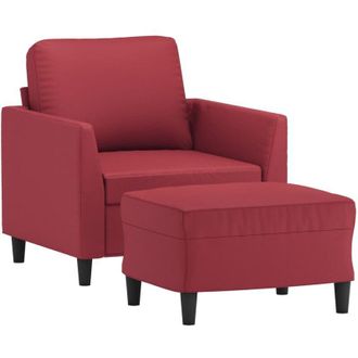 vidaXL Vidaxl - Sill&oacute;n Con Taburete Cuero Sint&eacute;tico Rojo Tinto 60 Cm