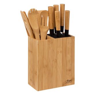 5five Simply Smart 5five - Bloque De 5 Cuchillos Y 5 Utensilios Con Mango De Bamb&uacute;