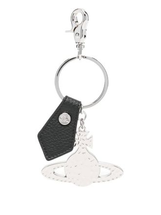 Vivienne Westwood Orb-plaque leather keyring - unisex - Metal/Polyurethane - One Size - Silver