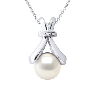 Ateliers Saint Germain Womens Necklace Jewelry Diamond 0.01Cts White Gold and Real Cultured Freshwater Pearl Button 6-7 mm - One Size
