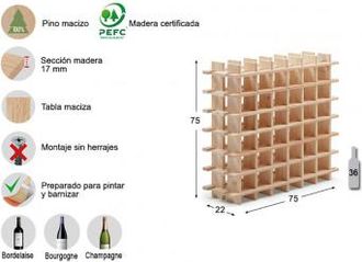 Astigarraga Astigarraga - Botellero De Pino Macizo Evolutivo Rioja Para 36 Botellas 75 X 22 X 75 Cm