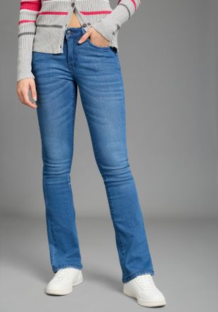 Kangaroos 5-Pocket-Jeans KANGAROOS, Damen, Gr. 32, N-Gr, blau (blau used), Denim/Jeans, Obermaterial: 98% Baumwolle, 2% Elasthan, Basic, bootcut fit lang, Jeans