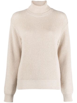 Brunello Cucinelli chunky-knit roll-neck jumper - women - Polyamide/Cashmere/Silk - S - Neutrals