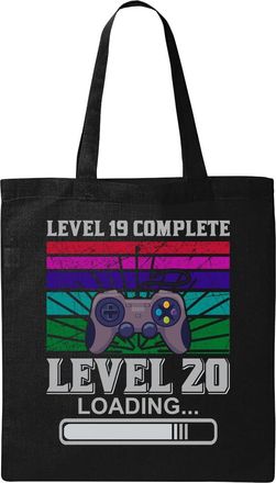 Generic Level 19 Complete Level 20 Loading G A M E R Birthday Graphic Natural Ecological Cotton Tote Bag Black