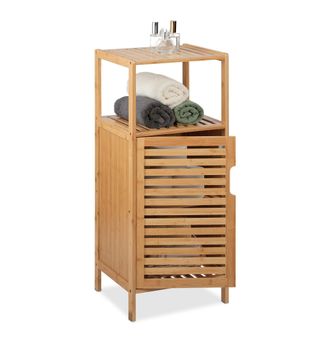 Relaxdays Mueble De Ba&ntilde;o De Bamb&uacute;, 87 X 36,5 X 33 Cm, Estanter&iacute;a Aseo Estrecha Con Puerta, 2 Baldas Abiertas, Natural - Relaxdays