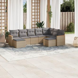 vidaXL Set De Sof&aacute;s De Jard&iacute;n 9 Pzas Con Cojines Rat&aacute;n Sint&eacute;tico Beige Vidaxl