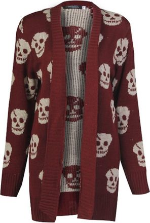 Forever 21 Womens Long Sleeves Front Open Skull & Owl Knitted Cardigan Top