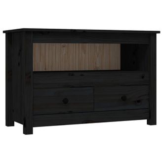 Berkfield Home TV Cabinet Black 79x35x52 cm Solid Wood Pine | Size: 79 x 35 x 52 cm