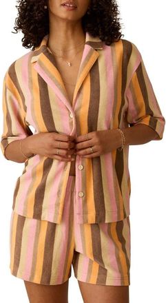 Faherty Cabana Stripe Towel Terry Camp Shirt in Sun Kissed Stripe at Nordstrom Rack, Size Xx-Small