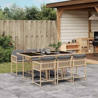 vidaXL Vidaxl - Set Pranzo da Giardino 7 pz con Cuscini Beige Misto Polyrattan