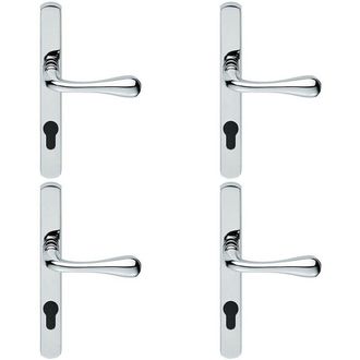 Loops 4x PAIR Flared Lever on Narrow Euro Lock Backplate 208 x 26mm Polished Chrome