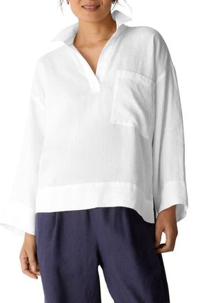 Eileen Fisher Classic Collar Organic Linen Popover Top in White at Nordstrom, Size Xx-Small