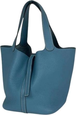 Herm&egrave;s Pre-owned Picotin Handbag - Dames - Vintage Tas - Blauw - ONE Size - Leer - Vintage