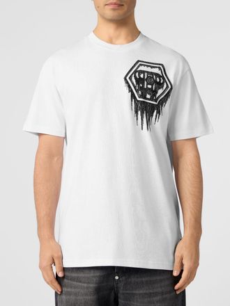 Philipp Plein T-shirt in cotone con logo Hexagon ricamato e impreziosito da strass