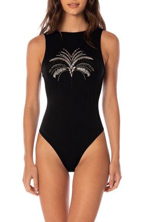 Maaji Midnight Palm Atenea Reversible One-Piece Swimsuit in Black at Nordstrom, Size Medium