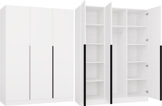 Topeshop Senso 3d - Armario - 3 Puertas - 150x200 Cm - Tiradores Negras - Blanco