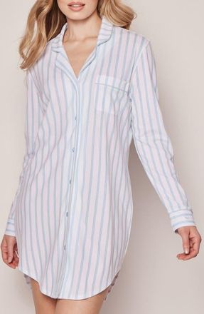 Petite Plume Pink Stripe Cotton Nightshirt in White With Navy at Nordstrom, Size X-Small