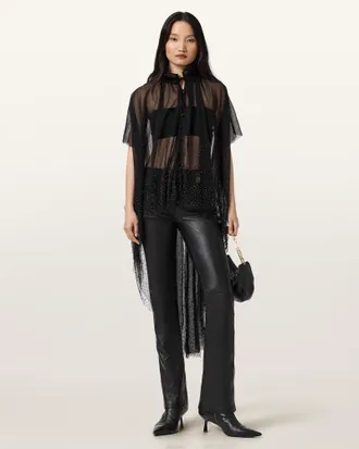 AllSaints Haldan Leather Bootcut Pants
