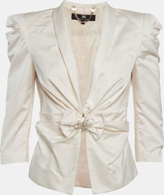 Elisabetta Franchi Light Pink Satin Bow Detail Cropped Jacket