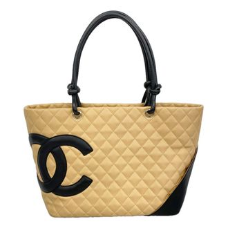 Chanel Beige Black Leather Tote Bag (Pre-Owned)
