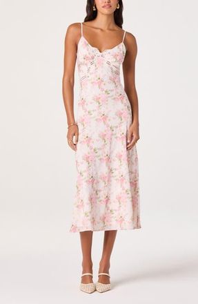 ASTR the Label Liran Floral Lace Trim Midi Dress in Pink Floral at Nordstrom, Size X-Small