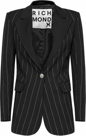 John Richmond Enkelrijige Blazer met Verticale Strepen - Dames - Blazers - Zwart - 2XS - Leer - Jassen