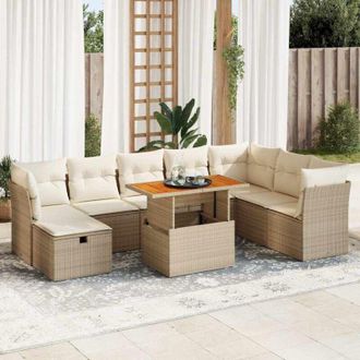 vidaXL Set Sof&aacute;s Jard&iacute;n Y Cojines 9 Pzas Rat&aacute;n Sint&eacute;tico Acacia Beige Vidaxl