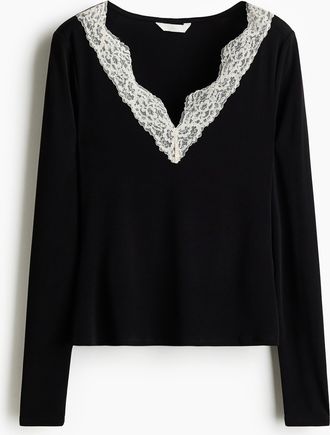 H&M Shirt mit Spitzenbesatz - Schwarz