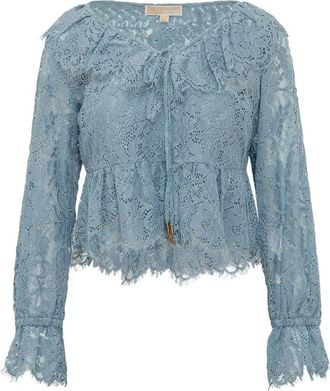 Michael Kors Gebloemde blouse van koordkant - Dames - Blouses - Blauw - S - Katoen - Overhemden