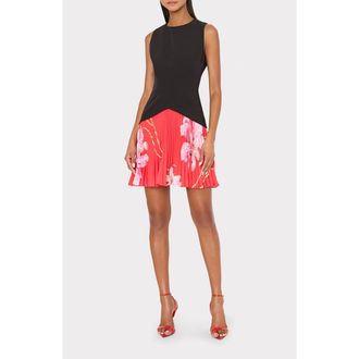 Milly Haddy Floral Pleated Minidress in Black/Red Multi at Nordstrom, Size 10