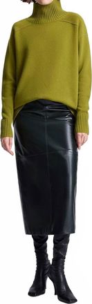 A.L.C. Marta Glossy Leather Midi Skirt In Dark Green