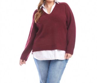 Karen Kane Layered Sweater - Plus In Wine