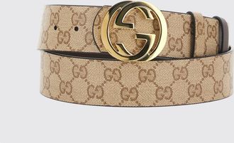 Gucci Cintura reversibile in pelle e misto cotone con fibbia Monogram GG
