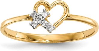 Diamond2Deal 14k Yellow Gold Heart Cubic Zirconia Cross Ring