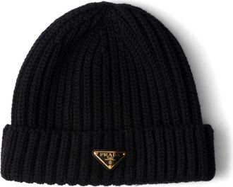 Prada Triangle-logo Ribbed Beanie