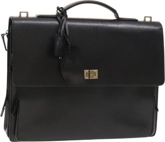 Gucci Briefcase Leather Black Leather Briefcase Bag (Pre-Owned)