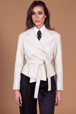 D'Arienzo Giacca kimono in pelle bianca con cintura e passanti DArienzo, Seleziona Taglia Unica, Colore Bianco